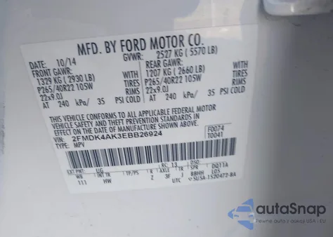 2014 Ford Edge Sport из США, поврежденный, VIN 2FMDK4AK3EBB26924